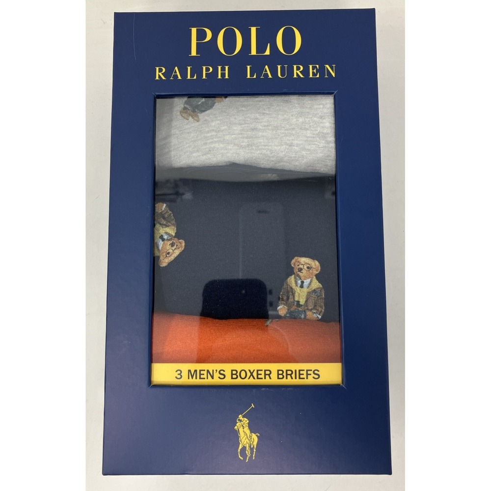 Polo Ralph Lauren Boxer Briefs Bear Logo Print 3 Pack Men's Small NEW